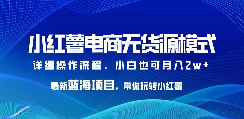 小红薯电商无货源模式，最新蓝海项目，带你玩转小红薯，小白也可月入2w+【揭秘】