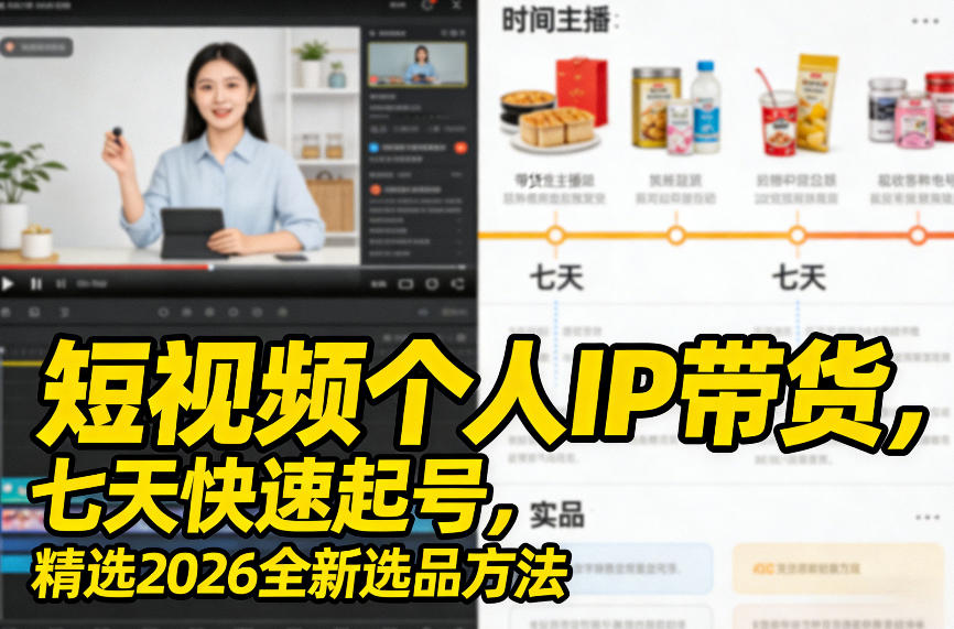 短视频个人IP带货，七天快速起号，精选2026全新选品方法