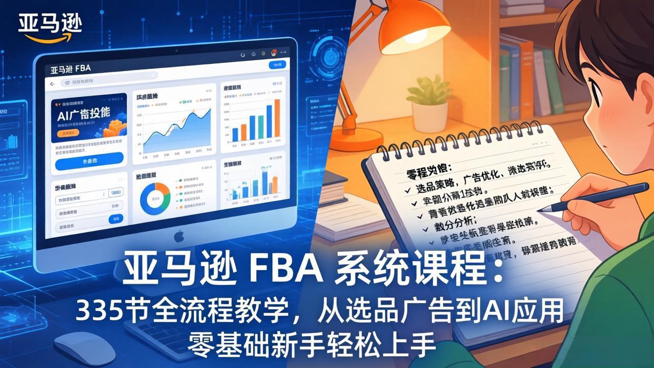 （17744期）亚马逊 FBA 系统课程（更新26年3月）：335节全流程教学，从选品广告到AI应用，零基础新手轻…