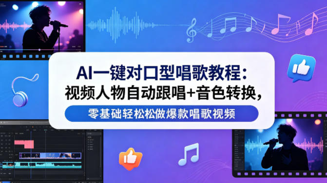 AI一键对口型唱歌教程:视频人物自动跟唱+音色转换,零基础轻松做爆款唱歌视频