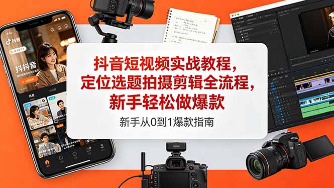 （18524期）抖音短视频实战教程，定位选题拍摄剪辑全流程，新手轻松做爆款