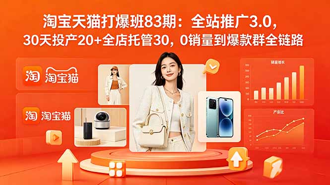 （18920期）2026淘宝天猫打爆班83期：全站推广3.0，30天投产20+全店托管30，0销量到爆款群全链路