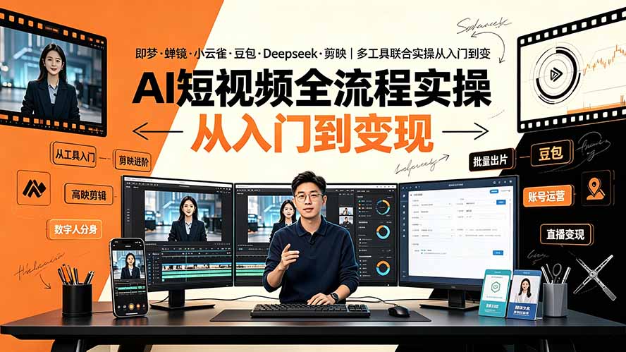 (19250期)AI短视频全流程实操:即梦·蝉镜·小云雀·豆包·Deepseek·剪映|多工具联合实操从入门到变现