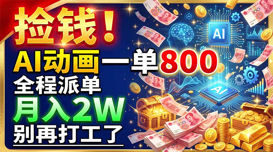 (19330期)捡钱!AI动画一单800,全程派单,月入2W,别再打工了