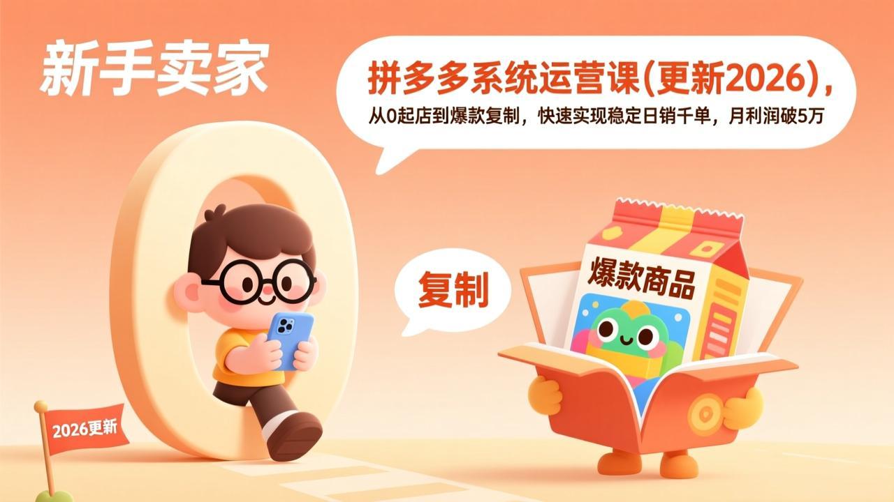 (19482期)拼多多系统运营课(更新7月),从0起店到爆款复制,快速实现稳定日销千单,月利润破5万